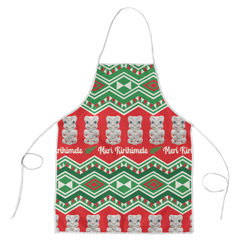 New Zealand Christmas In July Apron Meri Kirihimete Hei Tiki Taniko Motifs Seamless LT14 Red - Polynesian Pride