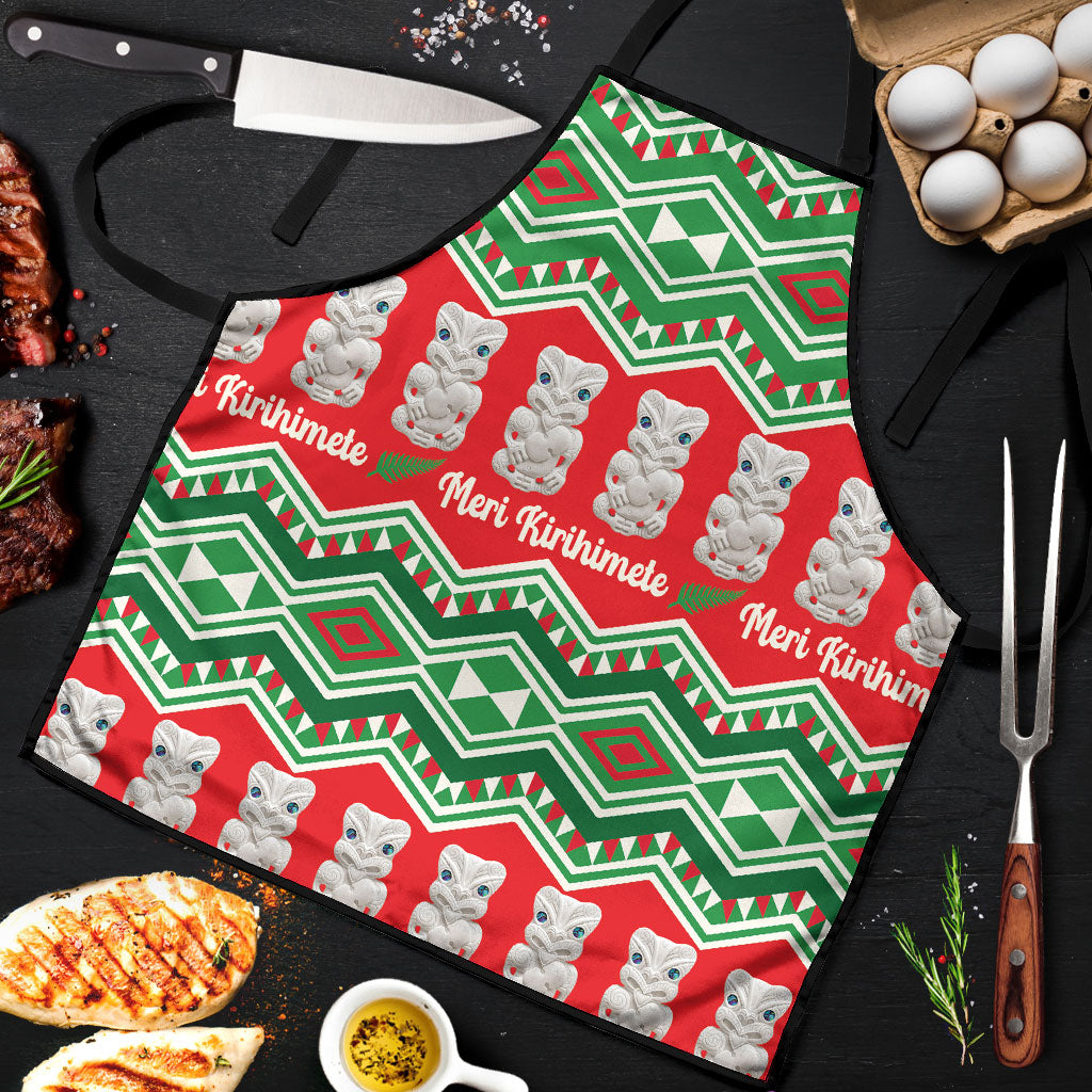 New Zealand Christmas In July Apron Meri Kirihimete Hei Tiki Taniko Motifs Seamless LT14 Red - Polynesian Pride