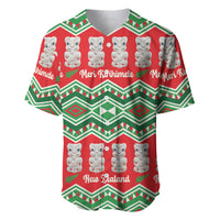 New Zealand Christmas In July Baseball Jersey Meri Kirihimete Hei Tiki Taniko Motifs Seamless LT14 Red - Polynesian Pride