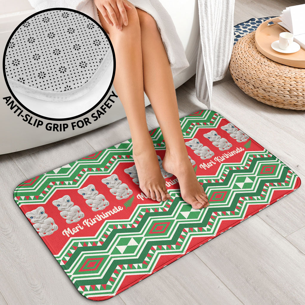 New Zealand Christmas In July Bathroom Set Meri Kirihimete Hei Tiki Taniko Motifs Seamless LT14 - Polynesian Pride