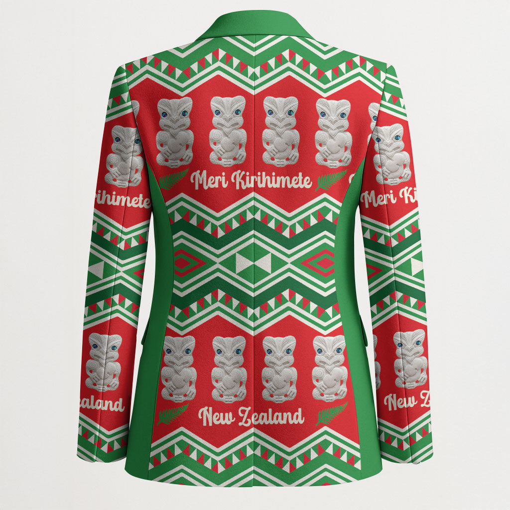 New Zealand Christmas In July Blazer Meri Kirihimete Hei Tiki Taniko Motifs Seamless LT14 - Polynesian Pride