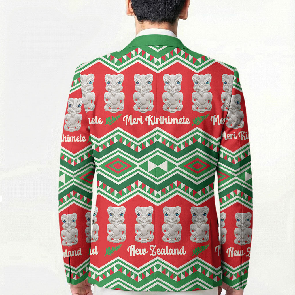 New Zealand Christmas In July Blazer Meri Kirihimete Hei Tiki Taniko Motifs Seamless LT14 - Polynesian Pride