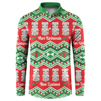 New Zealand Christmas In July Button Sweatshirt Meri Kirihimete Hei Tiki Taniko Motifs Seamless LT14 Red - Polynesian Pride