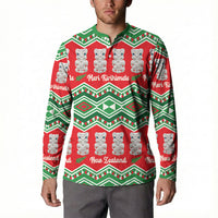 New Zealand Christmas In July Button Sweatshirt Meri Kirihimete Hei Tiki Taniko Motifs Seamless LT14 - Polynesian Pride