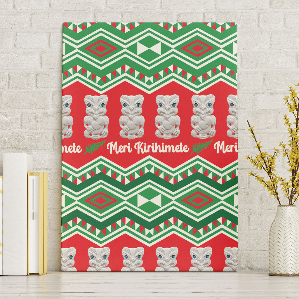 New Zealand Christmas In July Canvas Wall Art Meri Kirihimete Hei Tiki Taniko Motifs Seamless LT14 Without Frame Red - Polynesian Pride