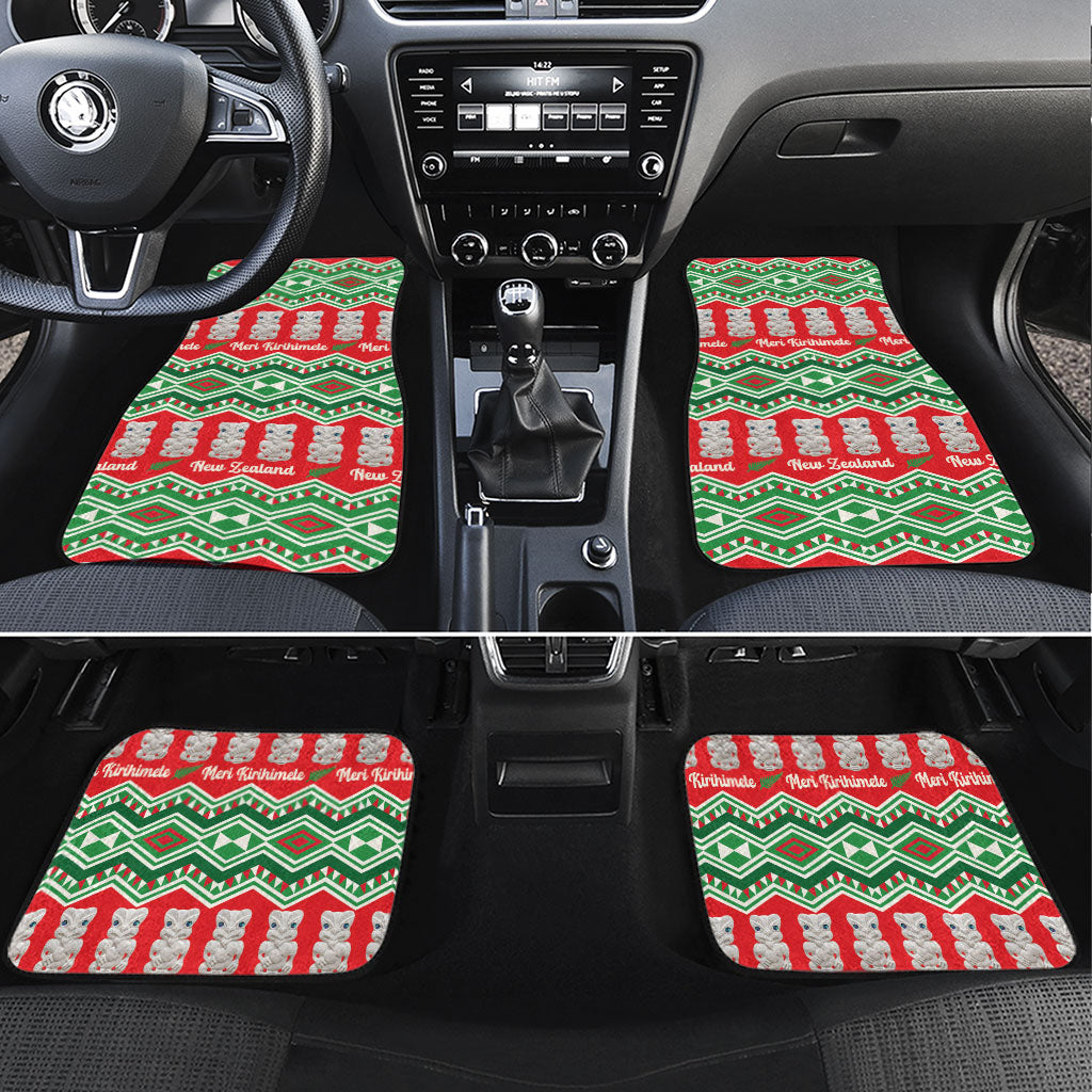 New Zealand Christmas In July Car Mats Meri Kirihimete Hei Tiki Taniko Motifs Seamless LT14 Set 4pcs Red - Polynesian Pride
