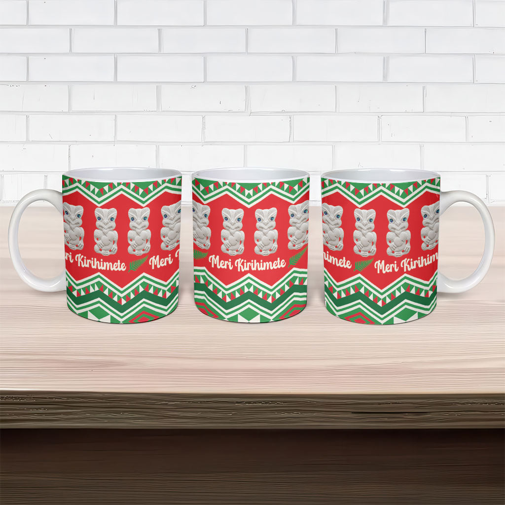 New Zealand Christmas In July Ceramic Mug Meri Kirihimete Hei Tiki Taniko Motifs Seamless LT14 - Polynesian Pride