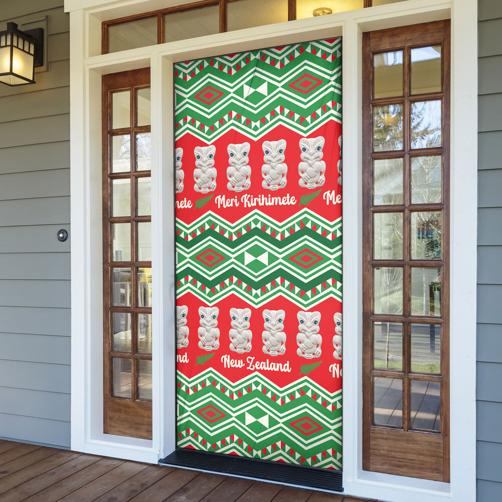 New Zealand Christmas In July Door Cover Meri Kirihimete Hei Tiki Taniko Motifs Seamless LT14 - Polynesian Pride
