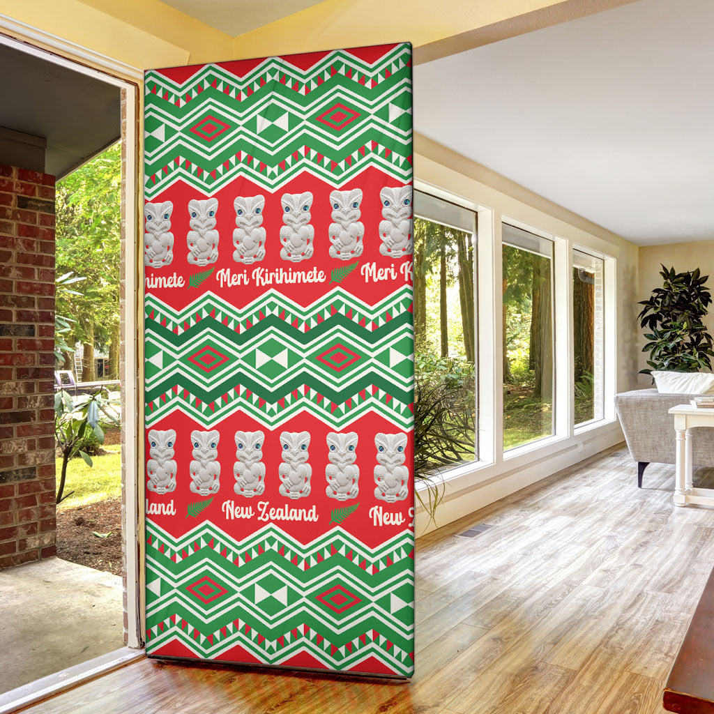 New Zealand Christmas In July Door Cover Meri Kirihimete Hei Tiki Taniko Motifs Seamless LT14 - Polynesian Pride