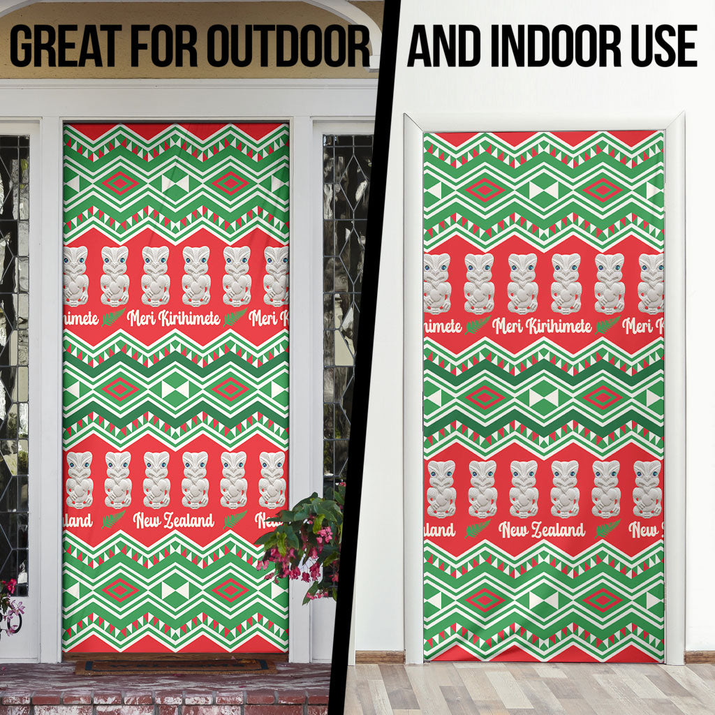 New Zealand Christmas In July Door Cover Meri Kirihimete Hei Tiki Taniko Motifs Seamless LT14 - Polynesian Pride