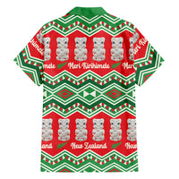 New Zealand Christmas In July Family Matching Off Shoulder Maxi Dress and Hawaiian Shirt Meri Kirihimete Hei Tiki Taniko Motifs Seamless LT14 - Polynesian Pride