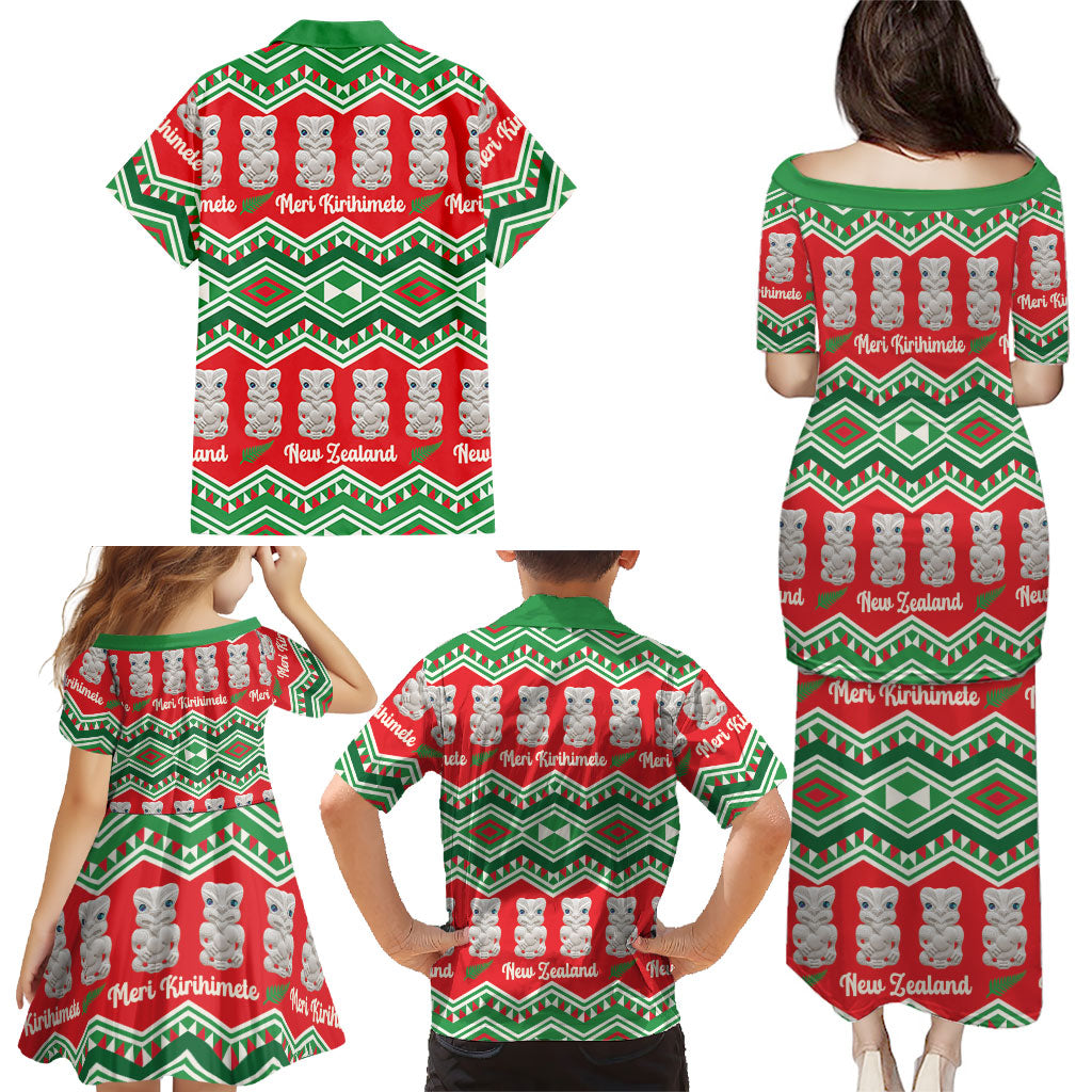 New Zealand Christmas In July Family Matching Puletasi and Hawaiian Shirt Meri Kirihimete Hei Tiki Taniko Motifs Seamless LT14 - Polynesian Pride