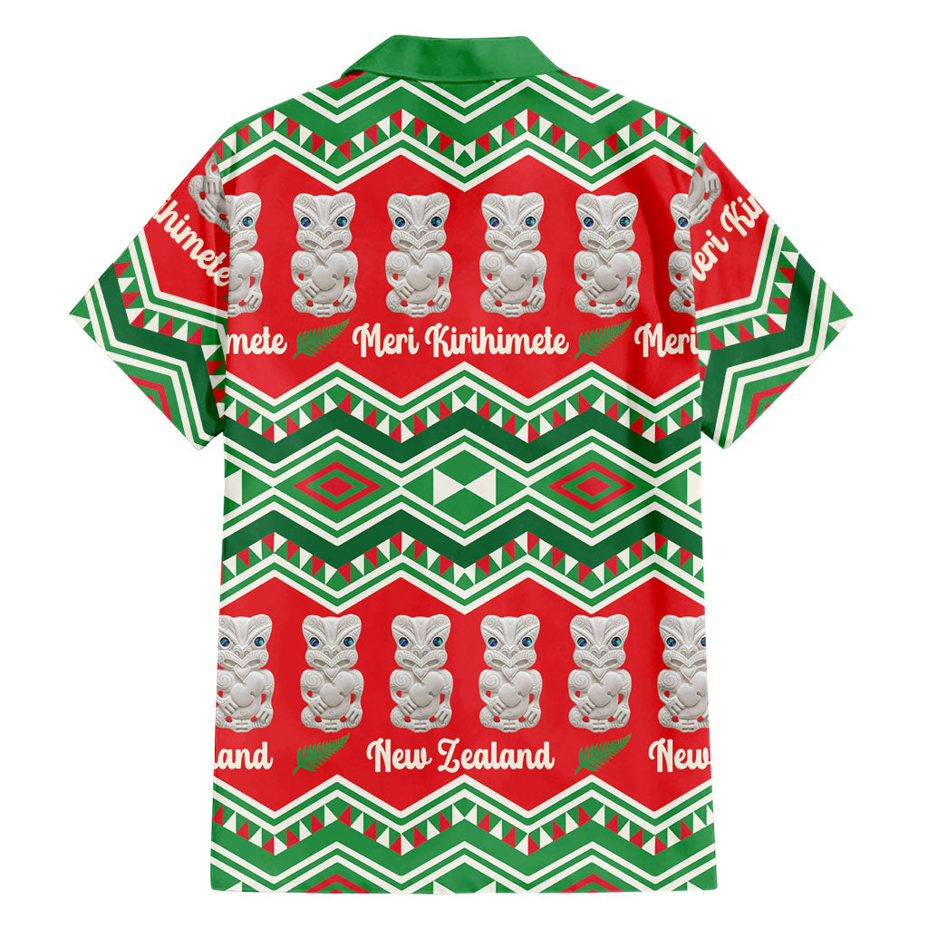 New Zealand Christmas In July Family Matching Puletasi and Hawaiian Shirt Meri Kirihimete Hei Tiki Taniko Motifs Seamless LT14 - Polynesian Pride