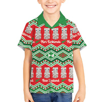 New Zealand Christmas In July Family Matching Tank Maxi Dress and Hawaiian Shirt Meri Kirihimete Hei Tiki Taniko Motifs Seamless LT14 Son's Shirt Red - Polynesian Pride