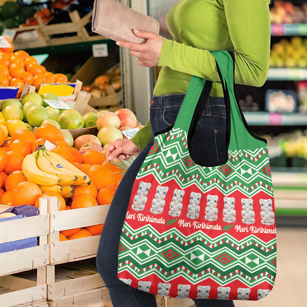 New Zealand Christmas In July Grocery Bag Meri Kirihimete Hei Tiki Taniko Motifs Seamless LT14 - Polynesian Pride