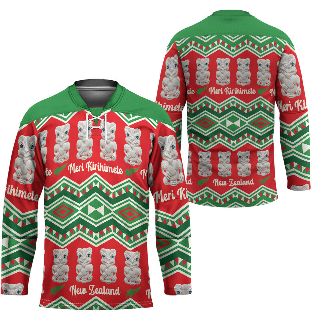 New Zealand Christmas In July Hockey Jersey Meri Kirihimete Hei Tiki Taniko Motifs Seamless LT14 - Polynesian Pride