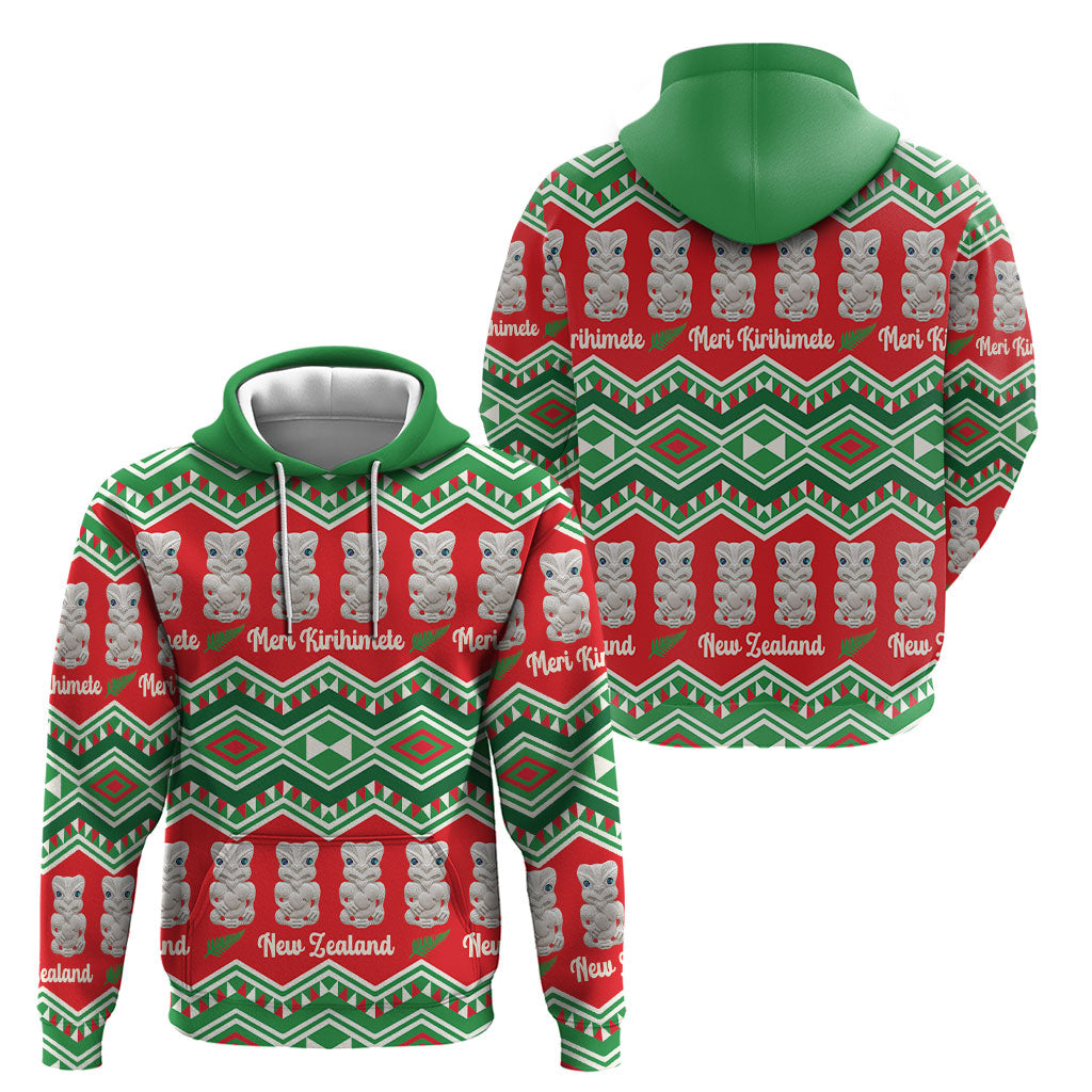 New Zealand Christmas In July Hoodie Meri Kirihimete Hei Tiki Taniko Motifs Seamless LT14 - Polynesian Pride