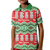 New Zealand Christmas In July Kid Polo Shirt Meri Kirihimete Hei Tiki Taniko Motifs Seamless LT14 Kid Red - Polynesian Pride