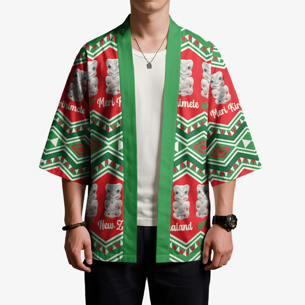 New Zealand Christmas In July Kimono Meri Kirihimete Hei Tiki Taniko Motifs Seamless LT14 - Polynesian Pride