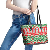 New Zealand Christmas In July Leather Tote Bag Meri Kirihimete Hei Tiki Taniko Motifs Seamless LT14 - Polynesian Pride