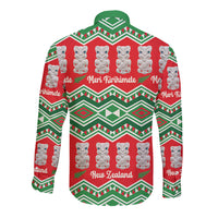 New Zealand Christmas In July Long Sleeve Button Shirt Meri Kirihimete Hei Tiki Taniko Motifs Seamless LT14 - Polynesian Pride