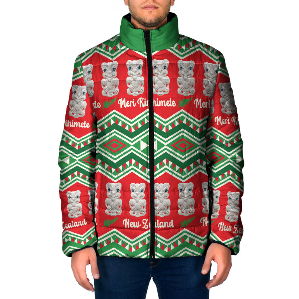 New Zealand Christmas In July Padded Jacket Meri Kirihimete Hei Tiki Taniko Motifs Seamless LT14 Men Red - Polynesian Pride