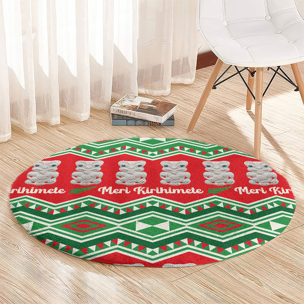New Zealand Christmas In July Round Carpet Meri Kirihimete Hei Tiki Taniko Motifs Seamless LT14 - Polynesian Pride