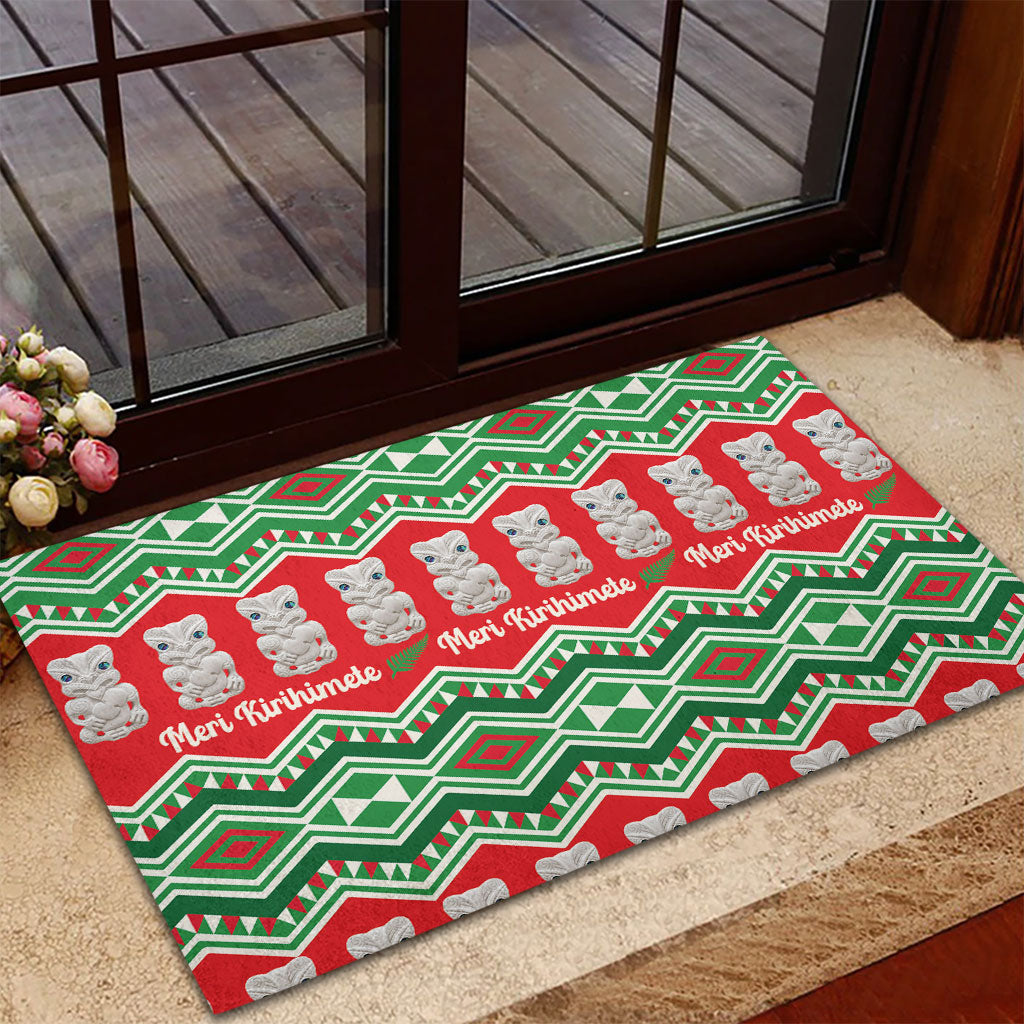New Zealand Christmas In July Rubber Doormat Meri Kirihimete Hei Tiki Taniko Motifs Seamless LT14 - Polynesian Pride