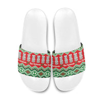 New Zealand Christmas In July Slide Sandals Meri Kirihimete Hei Tiki Taniko Motifs Seamless LT14 Red - Polynesian Pride