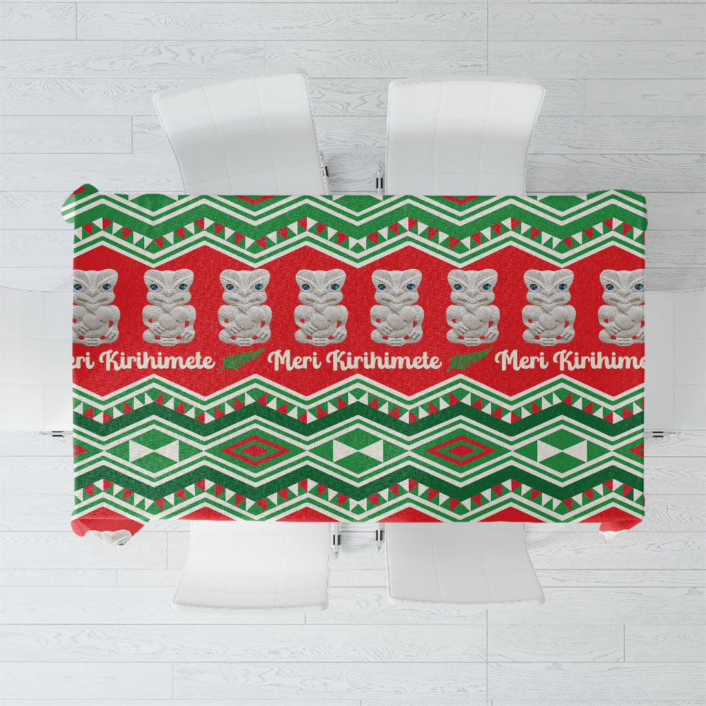 New Zealand Christmas In July Tablecloth Meri Kirihimete Hei Tiki Taniko Motifs Seamless LT14 Red - Polynesian Pride