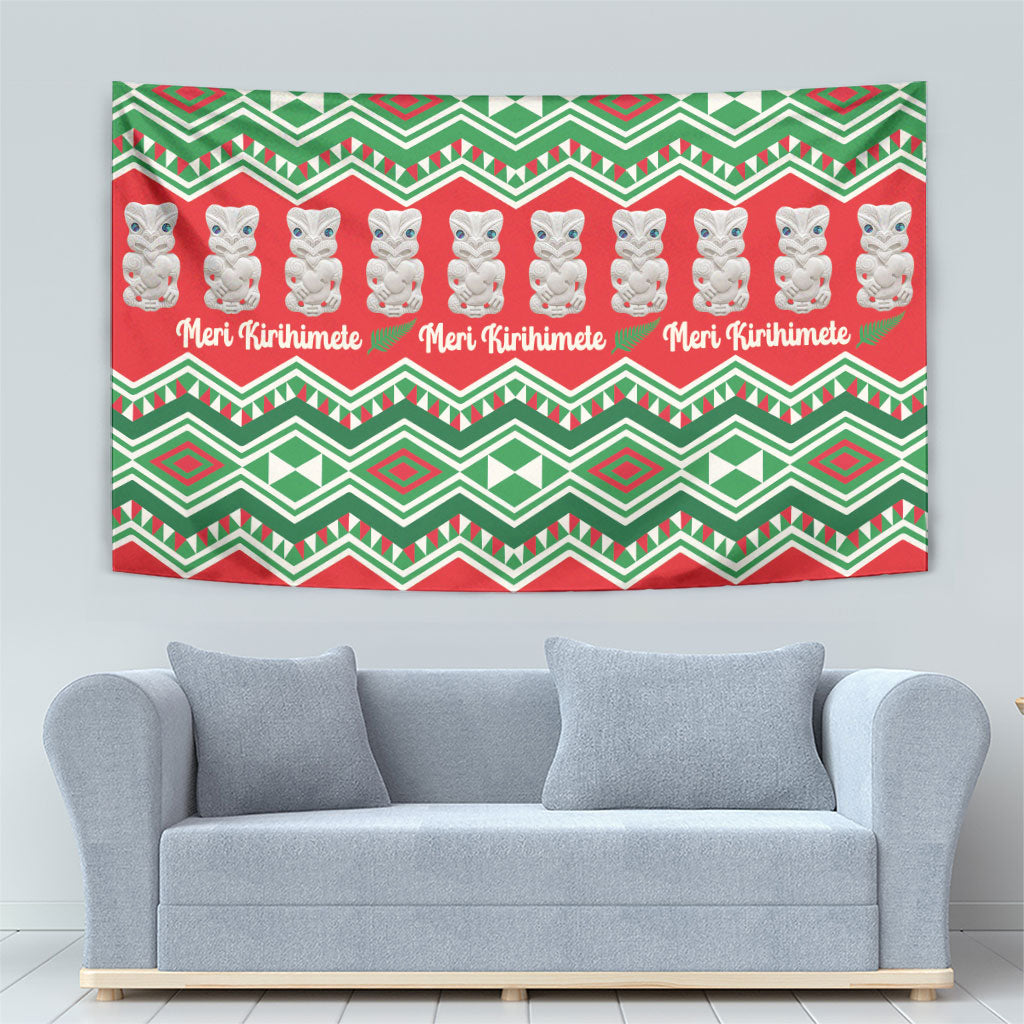 New Zealand Christmas In July Tapestry Meri Kirihimete Hei Tiki Taniko Motifs Seamless LT14 - Polynesian Pride