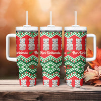 New Zealand Christmas In July Tumbler With Handle Meri Kirihimete Hei Tiki Taniko Motifs Seamless LT14 - Polynesian Pride