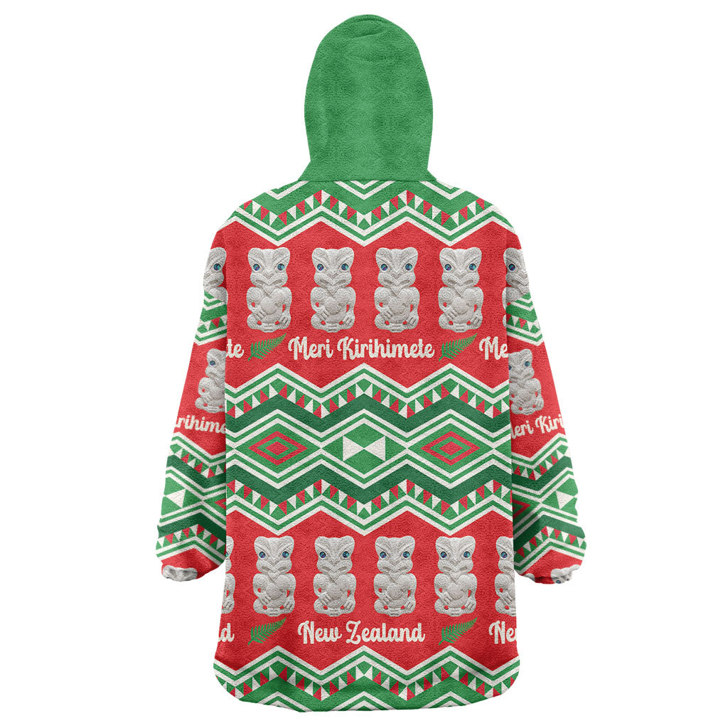 New Zealand Christmas In July Wearable Blanket Hoodie Meri Kirihimete Hei Tiki Taniko Motifs Seamless LT14 - Polynesian Pride
