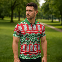 New Zealand Christmas In July Zipper Polo Shirt Meri Kirihimete Hei Tiki Taniko Motifs Seamless LT14 - Polynesian Pride