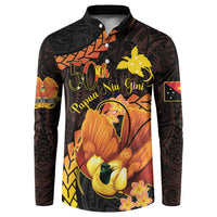 Papua New Guinea Independence Day Button Sweatshirt 50th Anniversary Papua Niu Gini Bird Of Paradise LT14 Black - Polynesian Pride