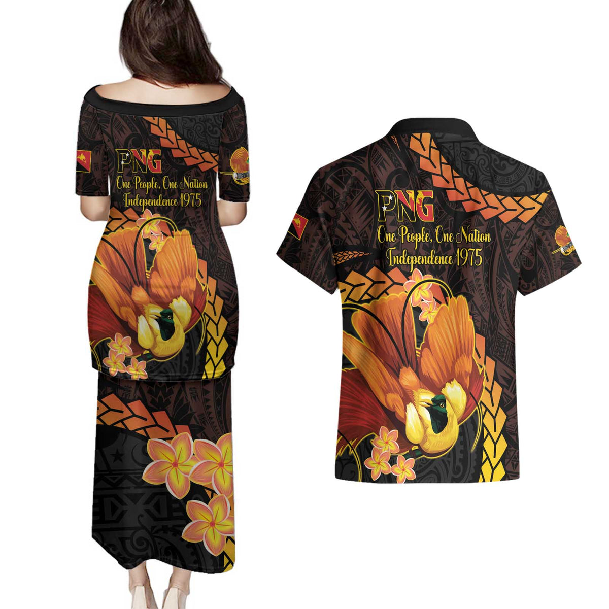 Papua New Guinea Independence Day Couples Matching Puletasi and Hawaiian Shirt 50th Anniversary Papua Niu Gini Bird Of Paradise LT14