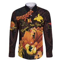 Papua New Guinea Independence Day Family Matching Mermaid Dress and Hawaiian Shirt 50th Anniversary Papua Niu Gini Bird Of Paradise LT14 Dad's Shirt - Long Sleeve Black - Polynesian Pride