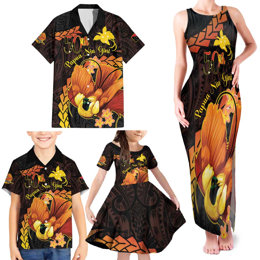 Papua New Guinea Independence Day Family Matching Tank Maxi Dress and Hawaiian Shirt 50th Anniversary Papua Niu Gini Bird Of Paradise LT14