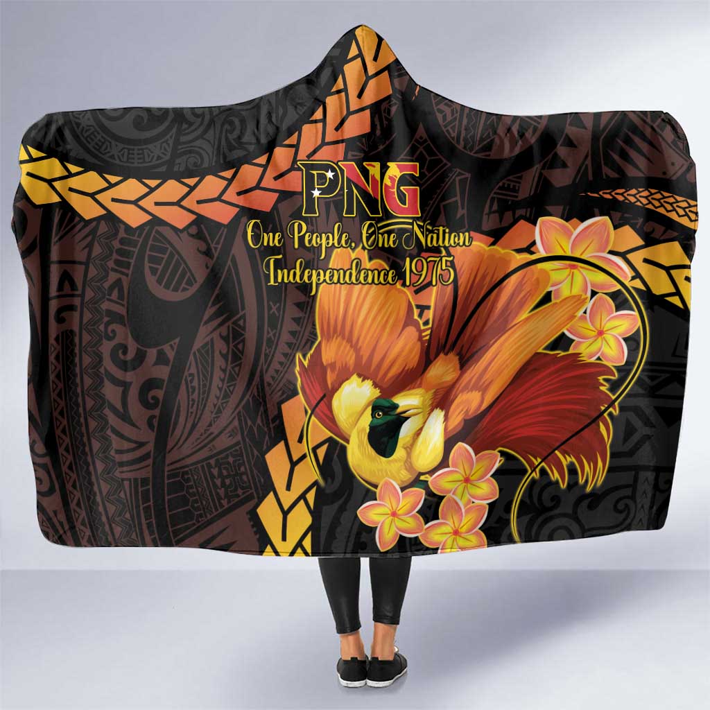 Papua New Guinea Independence Day Hooded Blanket 50th Anniversary Papua Niu Gini Bird Of Paradise LT14 One Size Black - Polynesian Pride