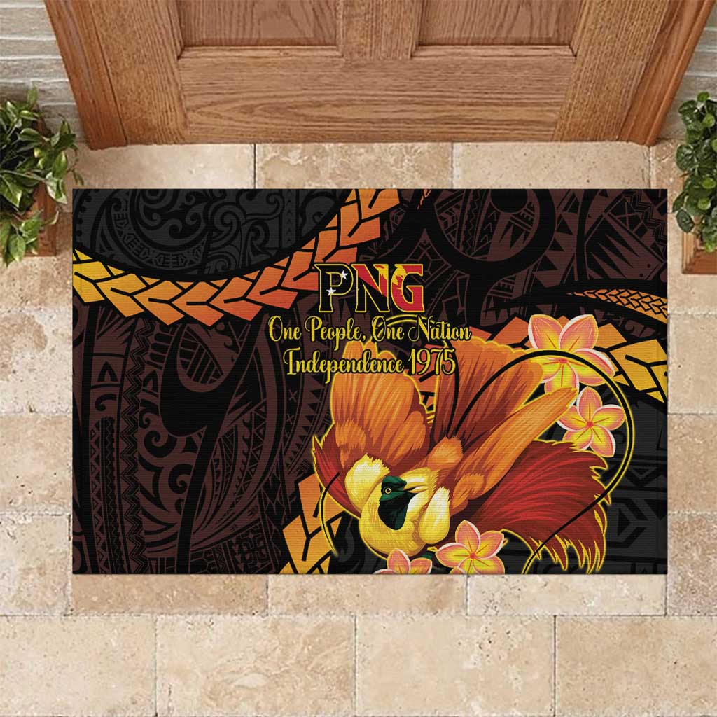 Papua New Guinea Independence Day Rubber Doormat 50th Anniversary Papua Niu Gini Bird Of Paradise LT14 Black - Polynesian Pride