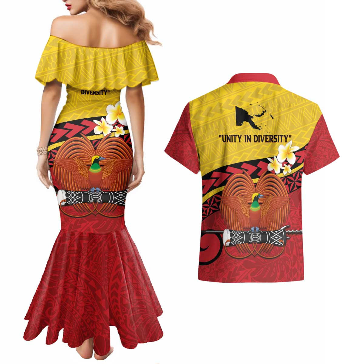 Papua New Guinea Independence Day Couples Matching Mermaid Dress and Hawaiian Shirt Since 1975 Unity In Diversity LT14 - Polynesian Pride