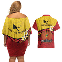Papua New Guinea Independence Day Couples Matching Off Shoulder Short Dress and Hawaiian Shirt Since 1975 Unity In Diversity LT14 - Polynesian Pride