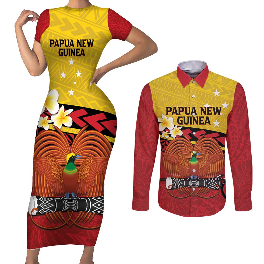 Papua New Guinea Independence Day Couples Matching Short Sleeve Bodycon Dress and Long Sleeve Button Shirt Since 1975 Unity In Diversity
