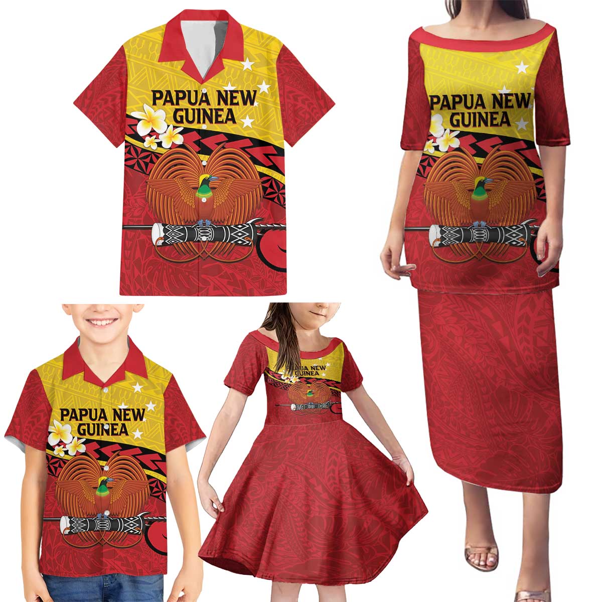 Papua New Guinea Independence Day Family Matching Puletasi and Hawaiian Shirt Since 1975 Unity In Diversity LT14 - Polynesian Pride