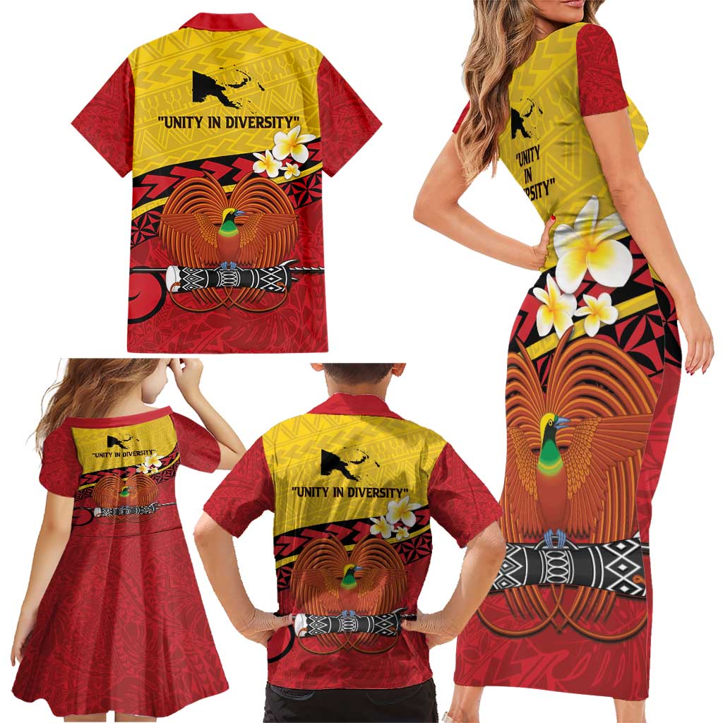 Papua New Guinea Independence Day Family Matching Short Sleeve Bodycon Dress and Hawaiian Shirt Since 1975 Unity In Diversity LT14 - Polynesian Pride
