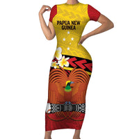 Papua New Guinea Independence Day Family Matching Short Sleeve Bodycon Dress and Hawaiian Shirt Since 1975 Unity In Diversity LT14 Mom's Dress Red - Polynesian Pride