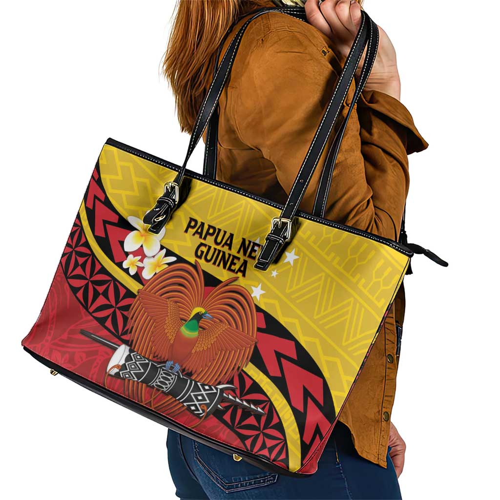 Papua New Guinea Independence Day Leather Tote Bag Since 1975 Unity In Diversity LT14 - Polynesian Pride