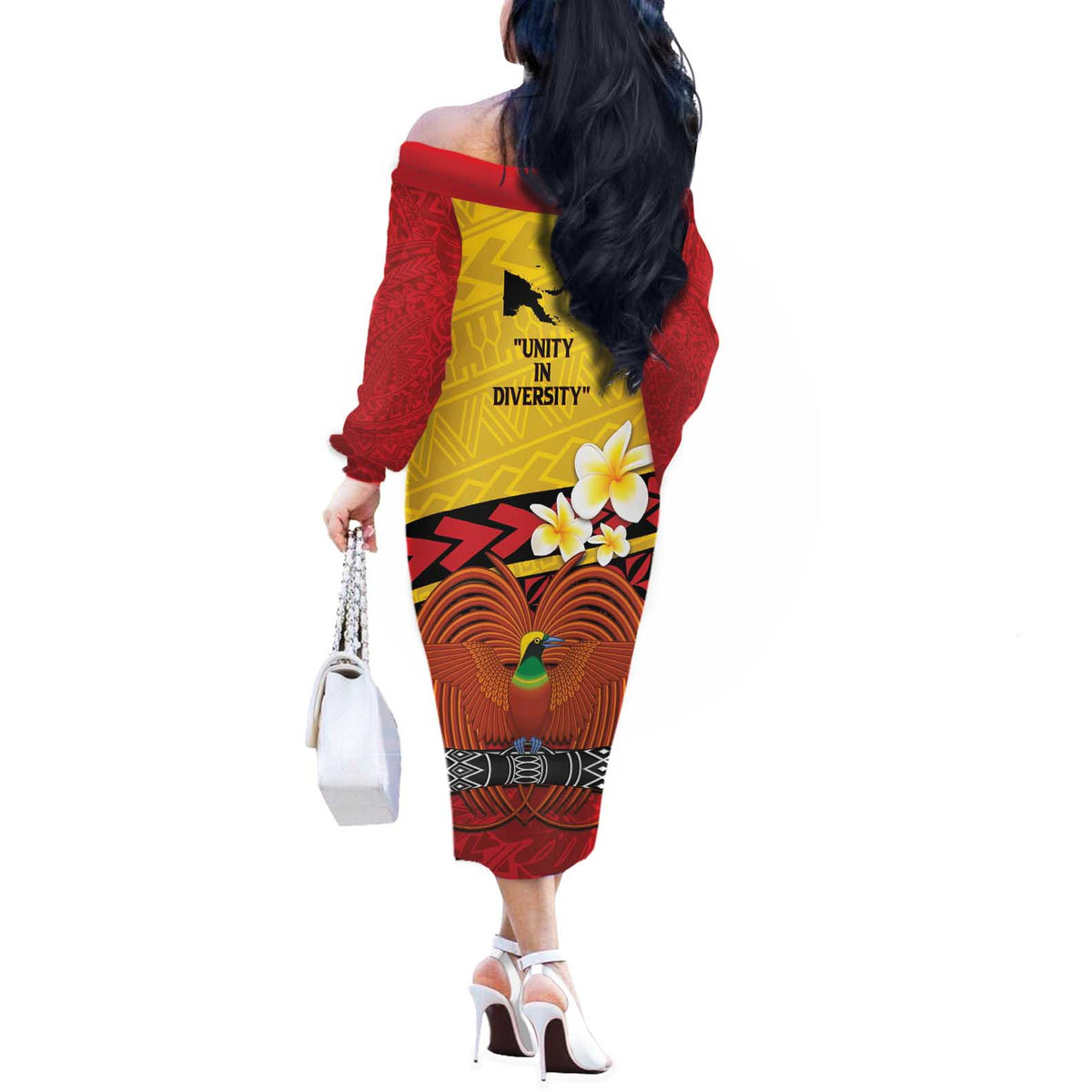 Papua New Guinea Independence Day Off The Shoulder Long Sleeve Dress Since 1975 Unity In Diversity LT14 - Polynesian Pride