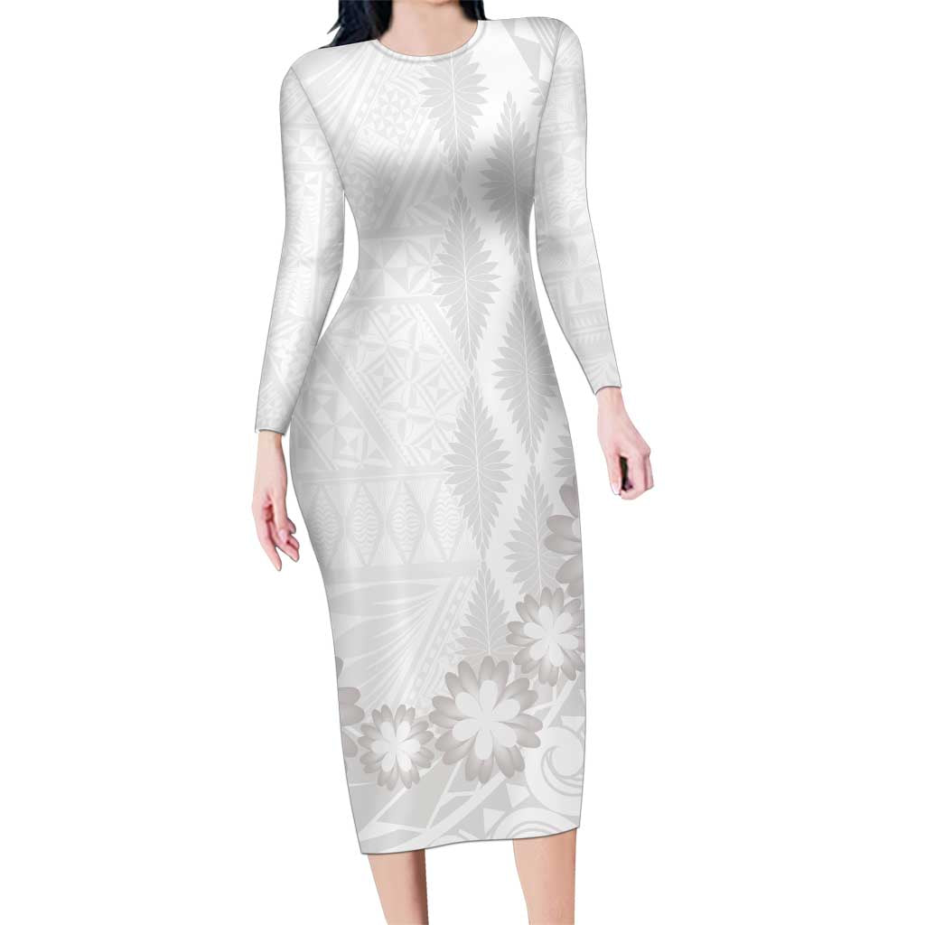 Tonga White Sunday Family Matching Long Sleeve Bodycon Dress and Hawaiian Shirt Manuia le Aso Sa o Tamaiti Heilala With Ngatu Pattern