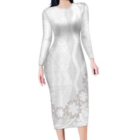 Tonga White Sunday Family Matching Long Sleeve Bodycon Dress and Hawaiian Shirt Manuia le Aso Sa o Tamaiti Heilala With Ngatu Pattern